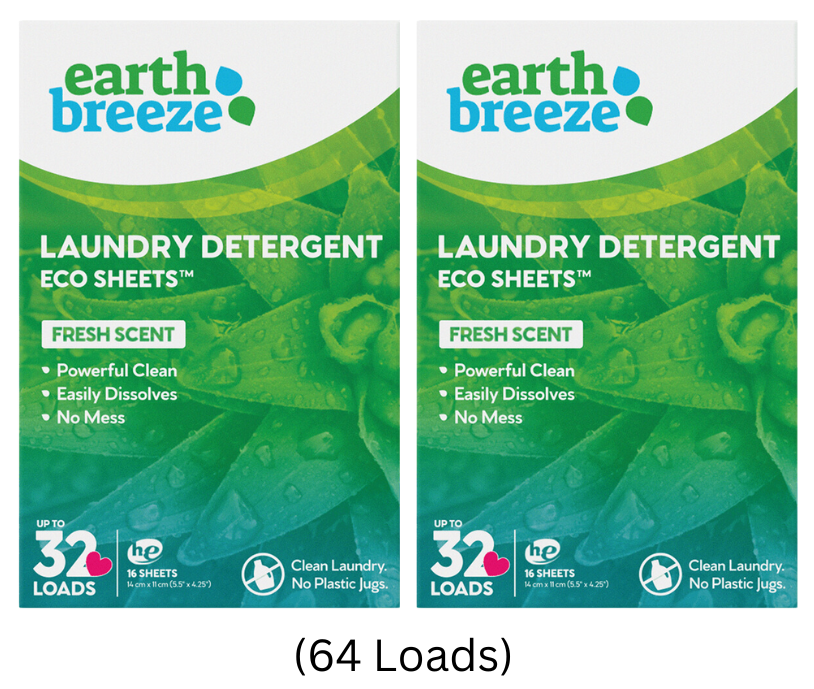 2 Sample Packs Laundry Detergent Eco Sheets (64 Loads) Earth Breeze